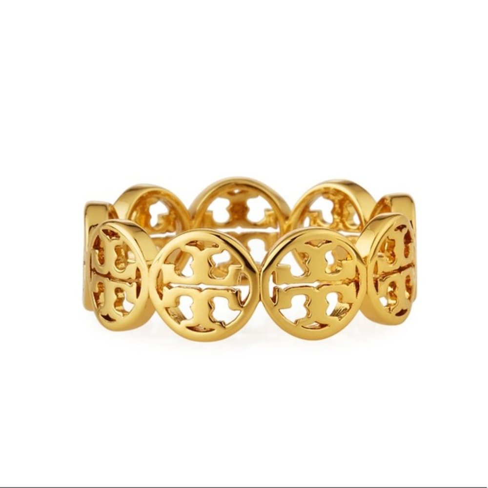 NWT TORY BURCH FROZEN LOGO RING GOLDTONE 6